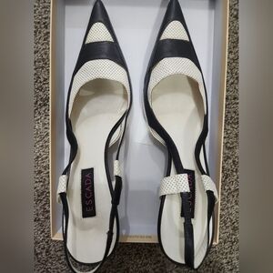 Escada Black and White Heels with Slingback Design